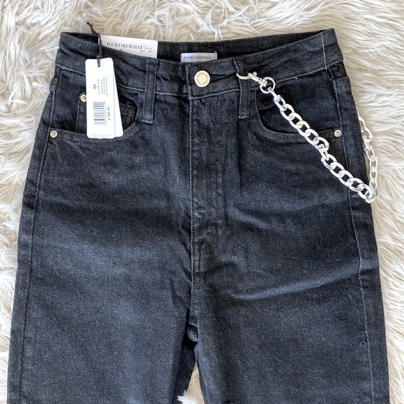 WeWoreWhat Slit Hem Chain Jean in Washed Black - Picture 11 of 13